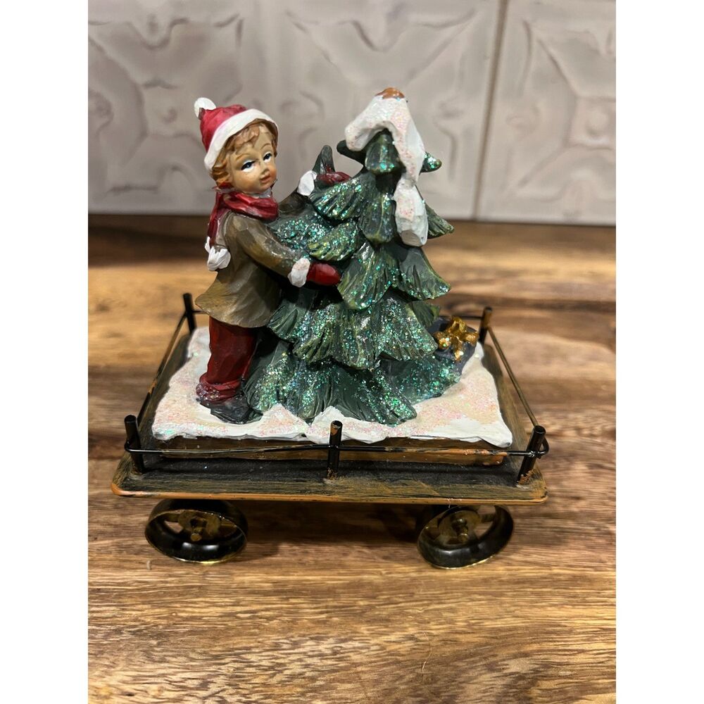 TII Collections Resin Metal Holiday Train Cart Boy w/ Christmas Vintage Figurine